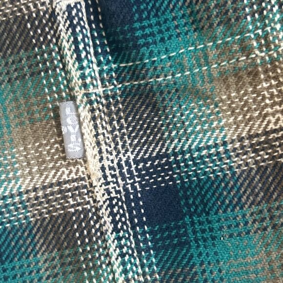 Levis Silvertab Shirt Mens Large Plaid Aqua Tan Flannel Button Up Long Sleeve - Picture 5 of 8